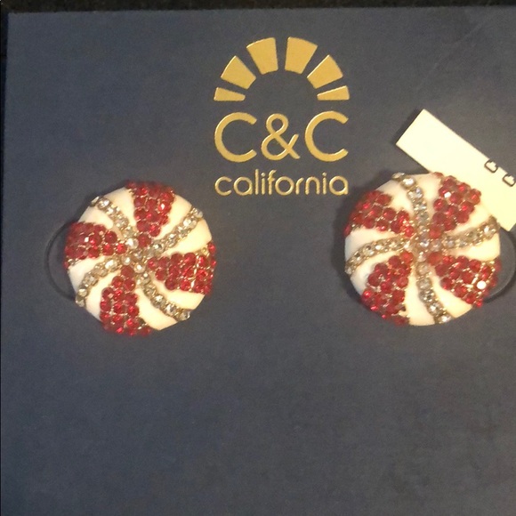 C&C Peppermint Swirl Crystal Candy Stud Earrings - Picture 5 of 9